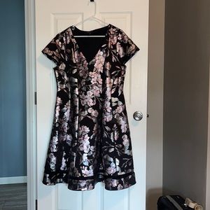 Lane Bryant dress, black, shiny floral